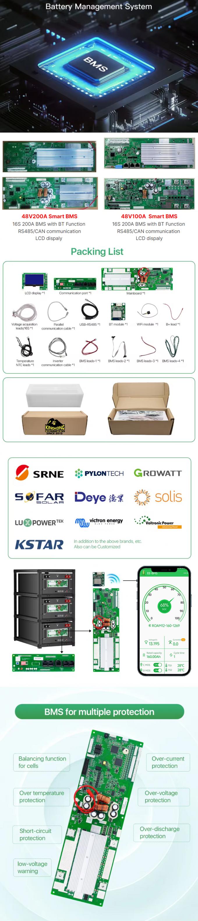 16S 48V Smart BMS For Solar System Storage 100A 200A LiFePO4 Battery ...