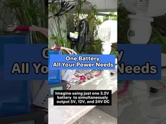 One 3.2V battery powers 5V/12V/24V DC & 110V/220V AC. Built-in 300W inverter handles all devices sim