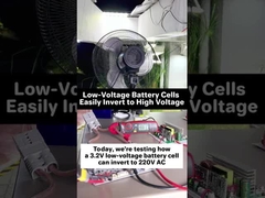 3.2V→220V test: MPPT inverter handles fan's high start current. Stable AC from small battery